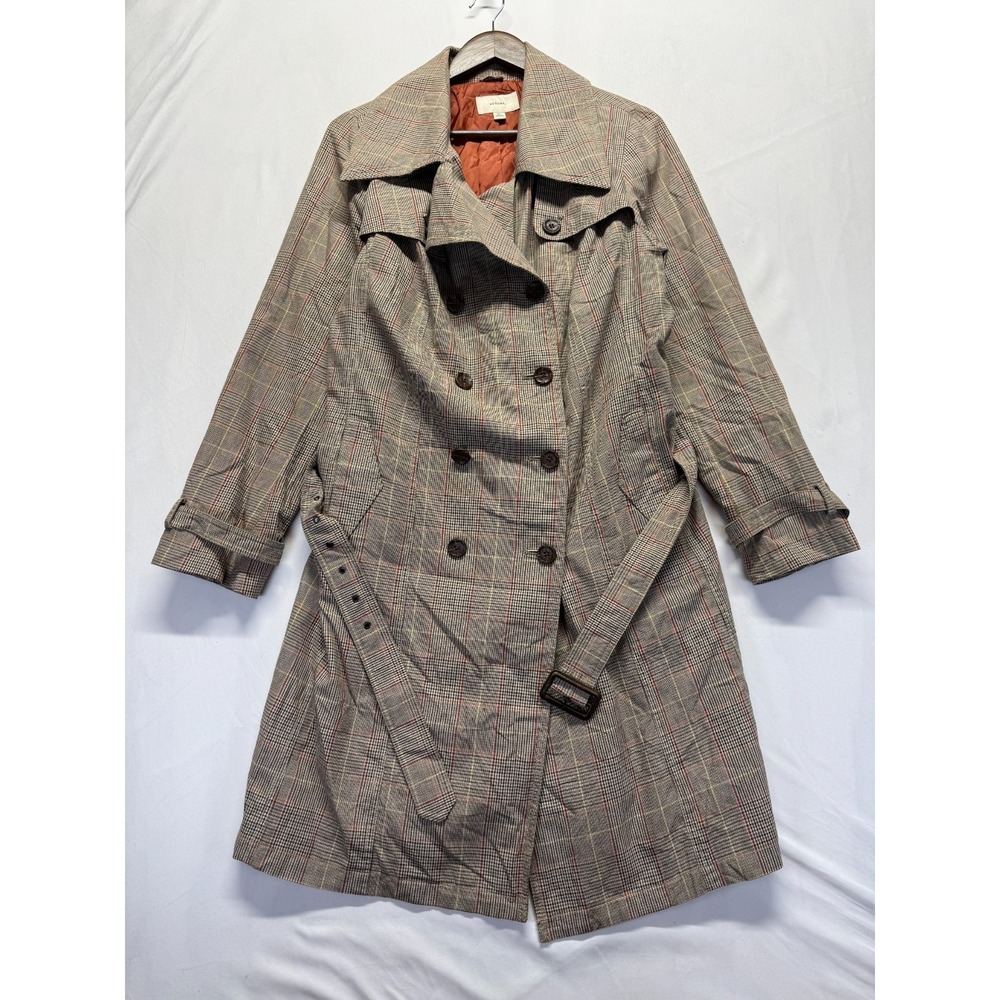 Merona Trench Coat Womens XL Multicolor Dudley Glen Plaid Double Breasted Belted